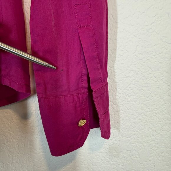 Tory Burch Button Down Shirt Blouse Long Sleeve Roll Tabs Pink Purple Cotton 2 - Picture 9 of 10